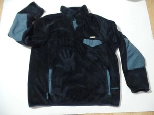HERREN VINTAGE LL BEAN FUZZY FLEECE PULLOVER MIT KNÖPFEN & ELLENBOGENAUFNÄHER, BLAU XL REG - Bild 1 von 12