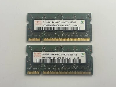 hynix HYMP564S64CP6-Y5 2Rx16 1GB CL5 (2x512MB) PC2-5300S Laptop Memory RAM - Image 1 of 2