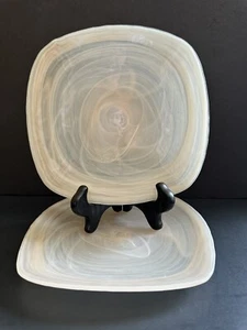 Blush Pink Alabaster Glass Pier 1 Salad Plates Set of 2 Square 8” - Picture 1 of 12