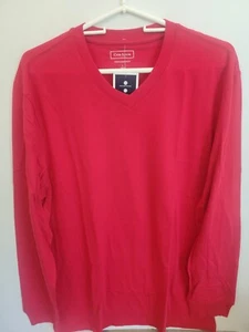 Club Room Men's Large Red Performance Long-Sleeve V-Neck Cotton T-Shirt - Picture 1 of 5