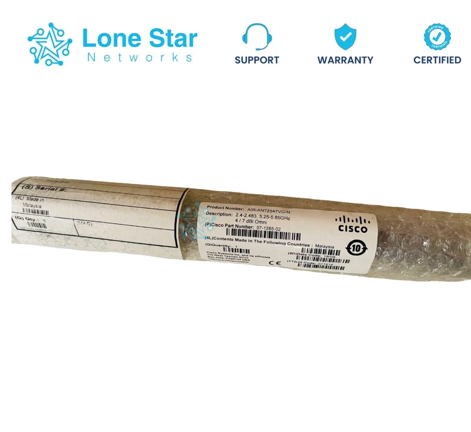 Antena omnidireccional de doble banda Cisco AIR-ANT2547VG-N Aironet 5 GHz 7 dBi NUEVA Foto 1 de 1