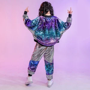 2024 Sequins Jazz Dance Costume Hip Hop Hip-hop Sequin Jacket Set - Picture 1 of 7