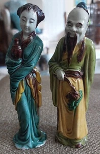 ANTIQUE PAIR EARTHENWARE CHINESE MALE & FEMALE FIGURES - Picture 1 of 12