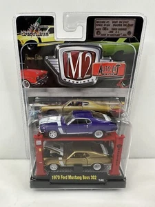 Rare M2 Machines Auto-Lift 1970 Ford Mustang Boss 302 Set Gold Purple Chase - Picture 1 of 4