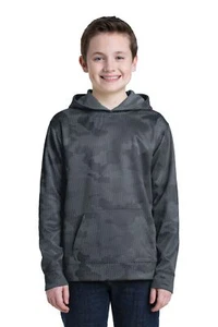 Sport-Tek YST240 Youth Polyester Sport-Wick Camohex Fleece Hoodie Pullover - Picture 1 of 27