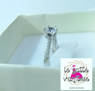 anello solitario argento 925 lucentezza oro bianco. anello misura 10 - Immagine 1 di 4
