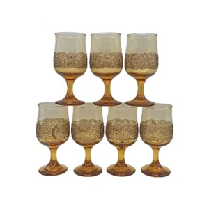 Set of 7 Vintage Libbey Amber Americana Wine Glasses Mid Century Modern 1960's - Picture 1 of 7