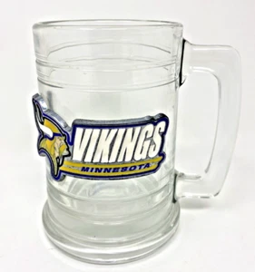 Minnesota Vikings Beer Mug Heavy Glass Pewter Vintage NFL Emblem Logo 5" Tall - Picture 1 of 5