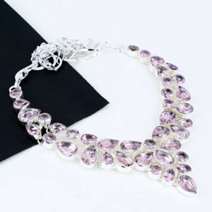 Pink Topaz Gemstone 925 Sterling Silver Handmade Necklace Jewelry 18" - Picture 1 of 4