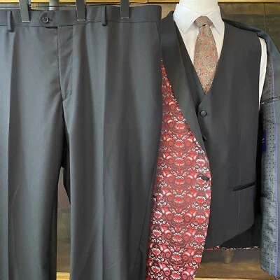 NEW Statement Italy 50R 3Pc Red Black Silver Metallic Jacquard Shawl 1Btn Tuxedo - Image 1 of 4