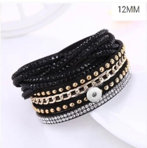 Pulsera de franela multicapa pulsera de diamantes de varias filas ajuste dijes a presión de 12 mm NEGRO - Imagen 1 de 1