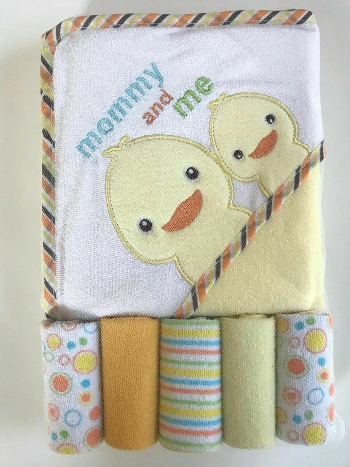 6pc Little Mimos Baby Girl Terry Bath Hooded Towel Washcloths - Owl Pink