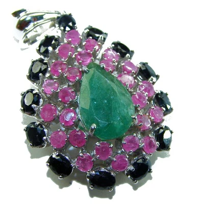 Vintage 24.5ct Emerald Pear Pendant 925 Sterling Silver Green Gemstone - Image 1 of 4