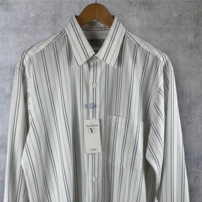 Camisa Valentino UOMO Hombre 17 Manga Larga Blanco Rayas Bolsillo Nueva De Colección Foto 1 de 4