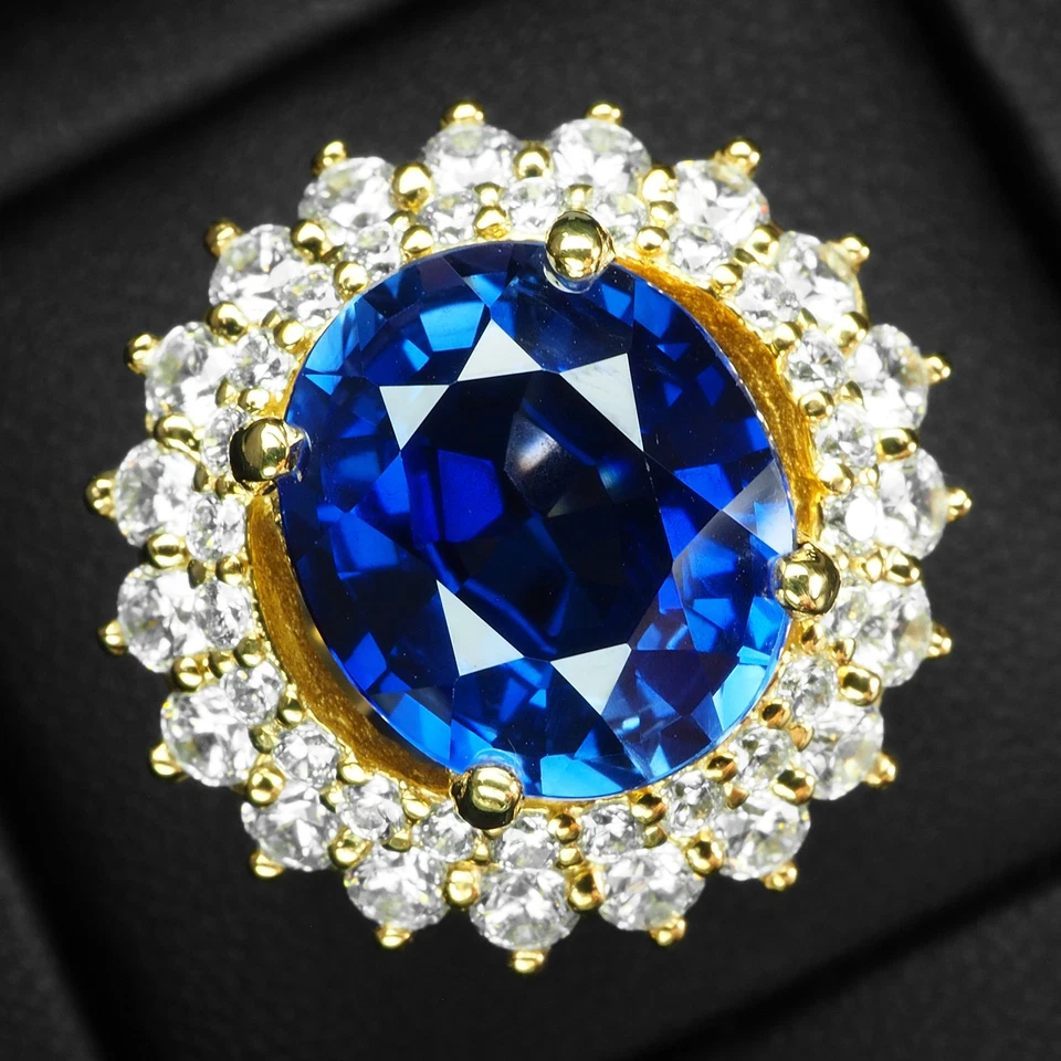 Anillos hechos a mano aterciopelados de plata de ley 925 de 12,70 quilates con zafiro azul real talla 6,25 Foto 1 de 4