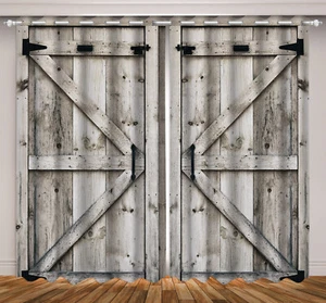 Granja Rústica Madera Granero Puerta 3D 2 Paneles Ventana Cortinas Bloqueo Tela - Imagen 1 de 11