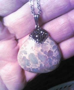 BWT- Aqua Terra Jasper Gem Stone Pendant, #2960 Gender Neutral, with hematite - Picture 1 of 3