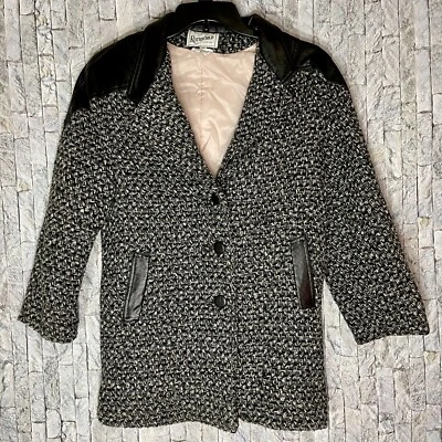 Vintage Rothschild Wool Blend Leather Shoulders Pink Lined Jacket Coat Size 12 - Image 1 of 4