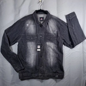 Southpole Denim Shirt Mens XL Black Sand Distressed Trucker Long Sleeve NWT - Picture 1 of 17