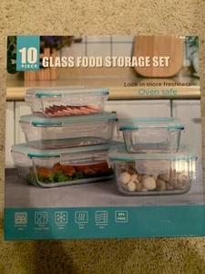 Food Storage Container Oven and Microwave Safe Glass Food Storage 10 Piece Set - Picture 1 of 2