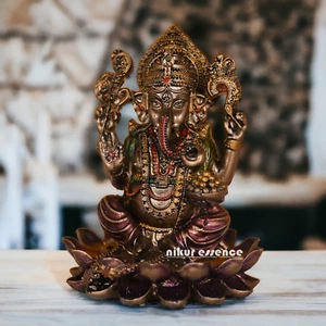13 Zoll Ganesha in Ashirwad sitzt im Lotus Hindu Statue Skulptur Idol - Bild 1 von 10