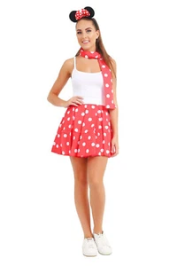 Cute Ladies Mini Costume Fancy Dress Mouse Party Set Outfit Minnie Red Polka Dot - Picture 1 of 5