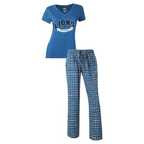 NFL FOR HER WOMEN'S BLACK MEDALIST TOP & FLANNEL PANT PAJAMA SET PICK TEAM SIZE Cover