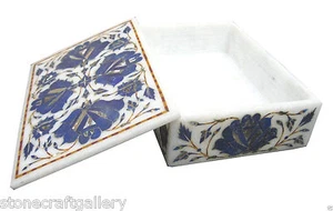 6" x 4" x 2" Marble Jewelry Box Rare Lapis Stone Mosaic Floral Home Decor - Picture 1 of 5