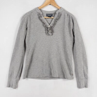 Polo Jeans Company Top Womens Small Gray Waffle Knit Cotton Ruffles V Neck - Image 1 of 4