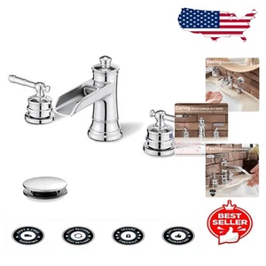 Messing Wasserfall Badezimmer Wasserhahn - 4-16 Zoll, zwei Griffe, Pop-Up Ablauf - Bild 1 von 8