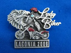 2006 Laconia Bike Week Lady Biker Pewter Event Pin Red Rose Eagle MC Made in USA - Picture 1 of 2