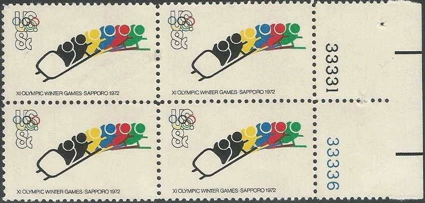 Plate Block of 4 stamps - Scott 1461 - 8 cent - 1972 - Winter Olympics - MNH - Image 1 of 1