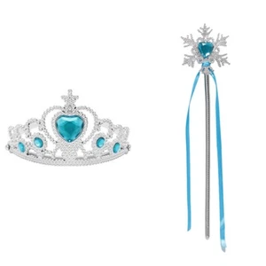 Girls Elsa Princess Fancy Dress Up Cosplay Kids Party Crown & Scepter 2 PCS Set - Picture 1 of 3