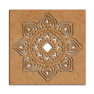 Wooden Flower Design Rangoli Stencil/ Tool, 8 x 8 Inches - Picture 1 of 4