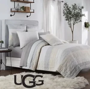 New UGG Tideline Twin Quilt Sand grey Reverse 100% Cotton Soft 68x90 in - Picture 1 of 3