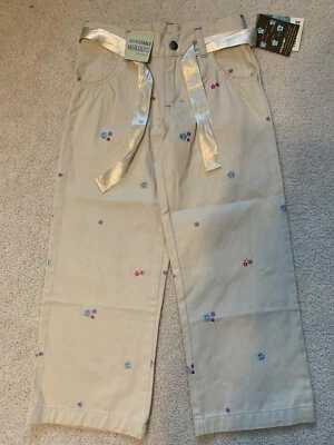 NWT Healthtex Girls Khaki Flower Embroidered Pants with Ribbon Belt Size 5 - Image 1 of 3