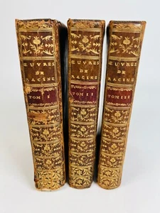 18th Century Three Volume Book Set: Oeuvres de Racine 1767, Full Leather Binding - Picture 1 of 24
