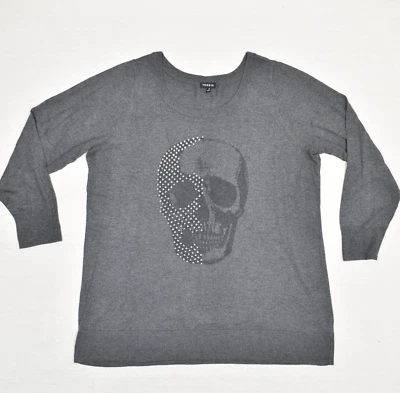 Suéter Pullover Para Mujer Torrid Cuello Redondo Calavera Poliéster Gris Talla Grande 2 Foto 1 de 4