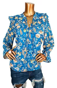 Eclair L Top Floral Paisleys Lined Blouse Long Bell Slv Low V Cut Knot Ties Soft - Picture 1 of 9