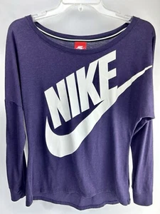 Camisa Nike Para Mujer Azul Marino Manga Larga Camiseta Cuello Barco Lg Logo - Talla Pequeña - Imagen 1 de 10