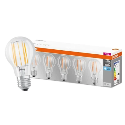 Lampadina OSRAM LED BASE CLASSIC A lampada chiara 6,5W / 4000K bianco freddo E27 SET 5 - Immagine 1 di 4