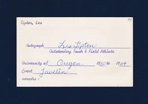 Tarjeta de índice Les Lipton Vintage 1964 Olympic Javelin Throw - Imagen 1 de 1