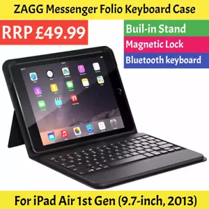ZAGG iPad Air 1 (9.7-inch, 2013, 1st Generation) Smart Folio Case Keyboard Cover - Picture 1 of 19