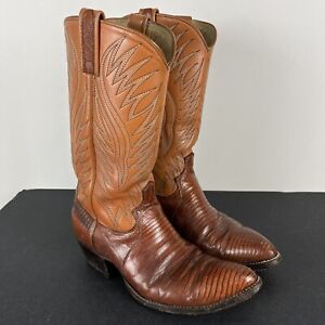 VTG mens Dan Post Two Tone 8.5 E brown Lizard Skin Leather boots