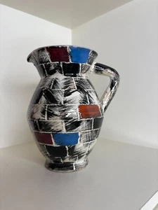 Vintage Italienische Keramik Mosaik Kanne Schwarz Rot Blau 18 cm H Bitossi Ära - Bild 1 von 6