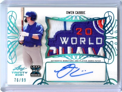 2021 Leaf Trinity Owen Caissie Patch Auto RC Platinum Rookie 76/99 Amazing Patch - Image 1 of 2