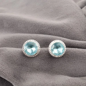 Orecchini rotondi originali topazio blu cielo argento sterling moglie sorelle pendenti regalo - Foto 1 di 8