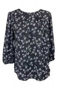New 41 Hawthorn Black/White Floral Tunic Top Blouse Lightweight Sz Small Pleats - Picture 1 of 13