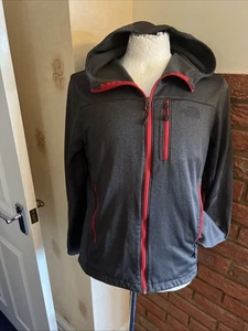 North Face Hoodie Zip Jacket Grey Red Logo M 40 Ch Soft Shell VGC - Picture 1 of 10