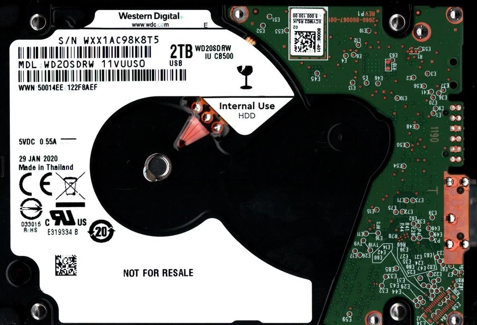 WD20SDRW-11VUUS0 S/N: WXX1A WESTERN DIGITAL 2TB THAILAND JAN 2020 - Image 1 of 1